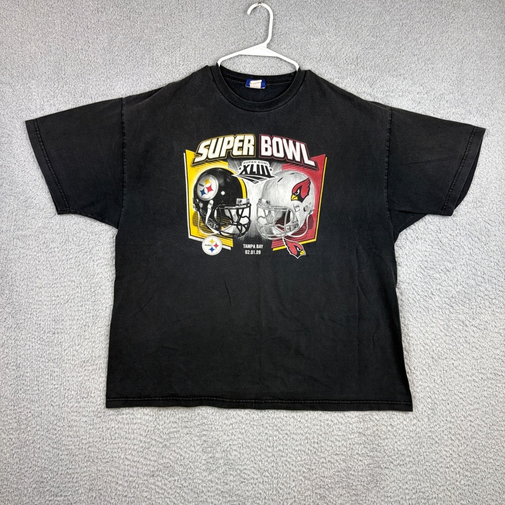 Vintage Super Bowl Shirt Men XL Black Steelers Cardinals Graphic Reebok XLIII 09